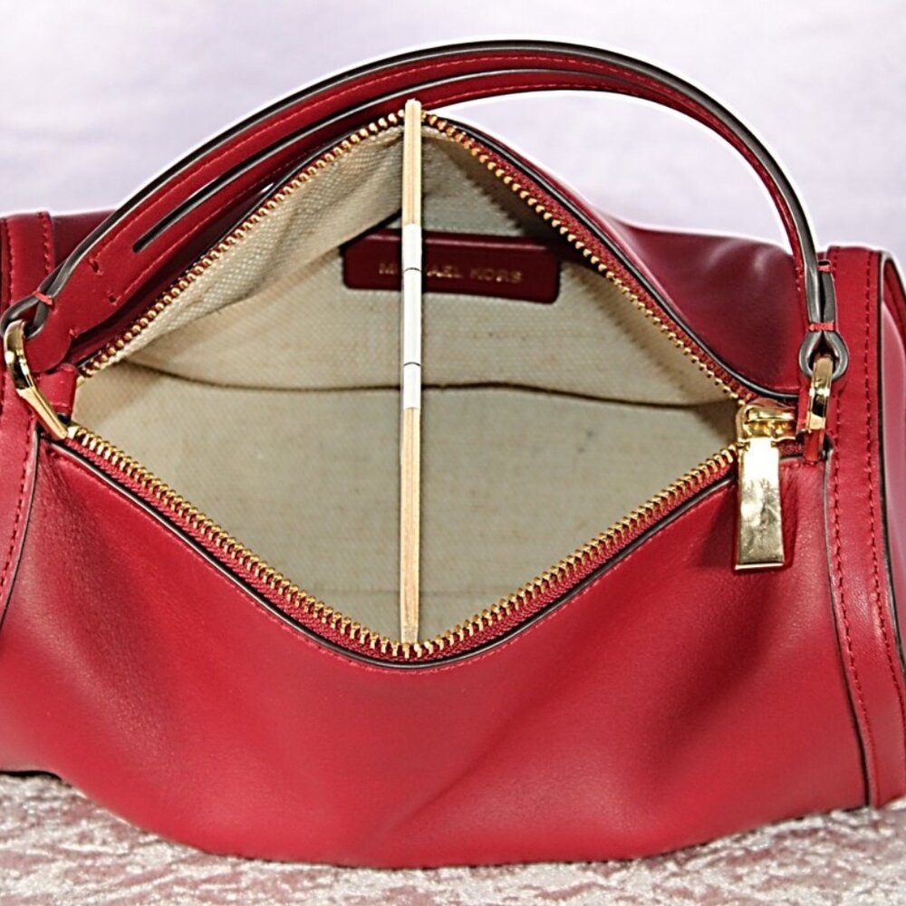 Michael Kors Smooth Leather Barrel Satchel Crossbody – Oxblood Red – NWOT - Picture 9 of 11